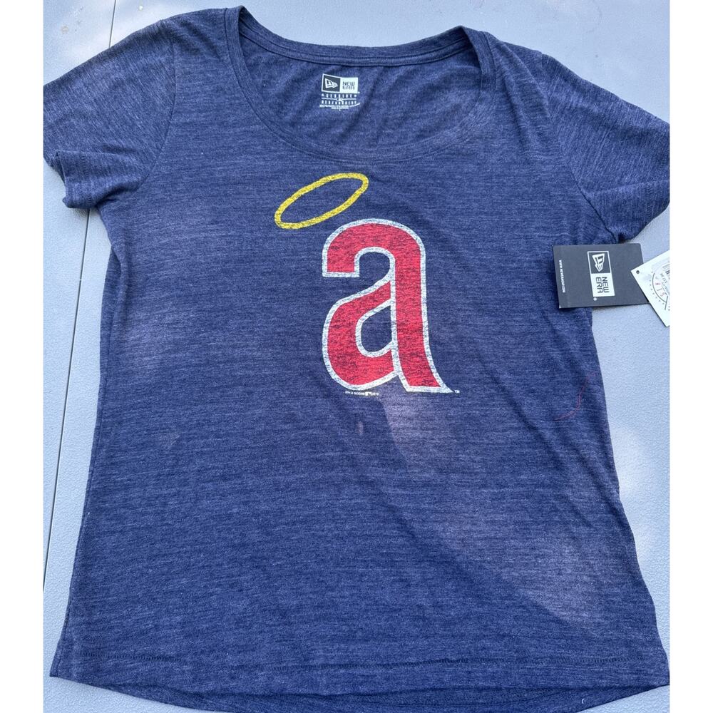 New Era CALIFORNIA ANGELS HALOS Gray Scoop Neck Poly Cotton Logo T-shirt SZ L